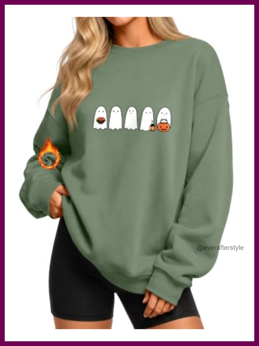 Women's Fleece Lined Halloween Ghost Graphic Crewneck Sweatshirt
